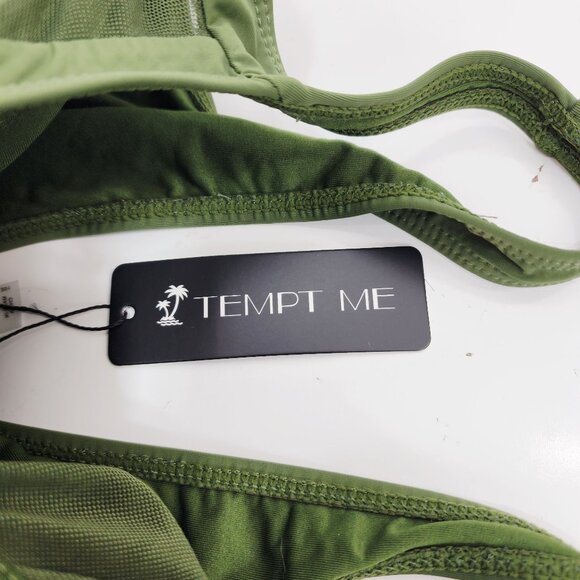 Green One-Piece Ruched Swimsuit  Mesh Inserts By Tempt Me Size S Womens - Picture 5 of 7